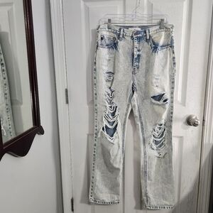 Kancan high waisted mom jeans acid wash denim grunge distressed size 11
